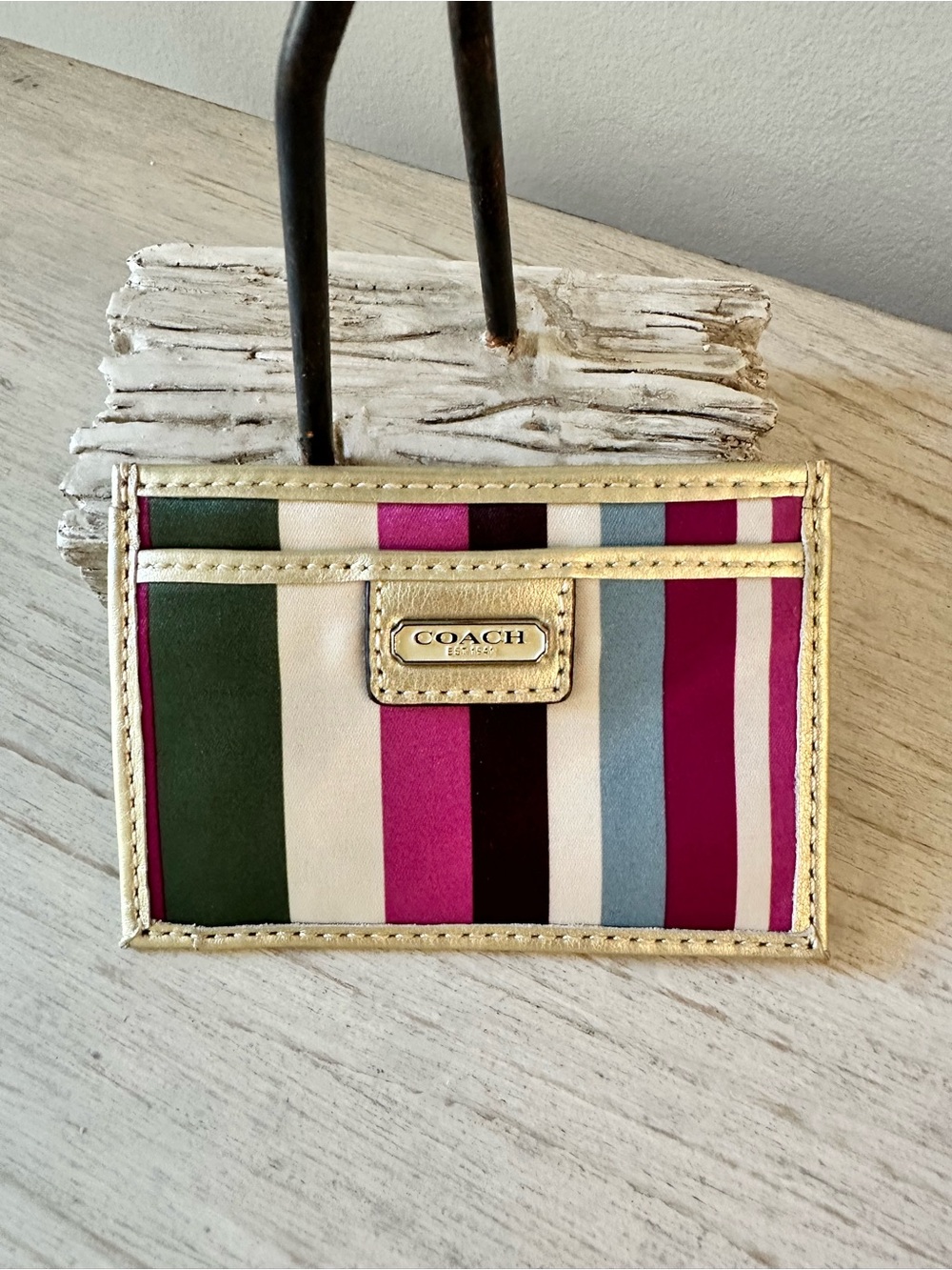 Coach Legacy Striped Card Case - Gold Trim